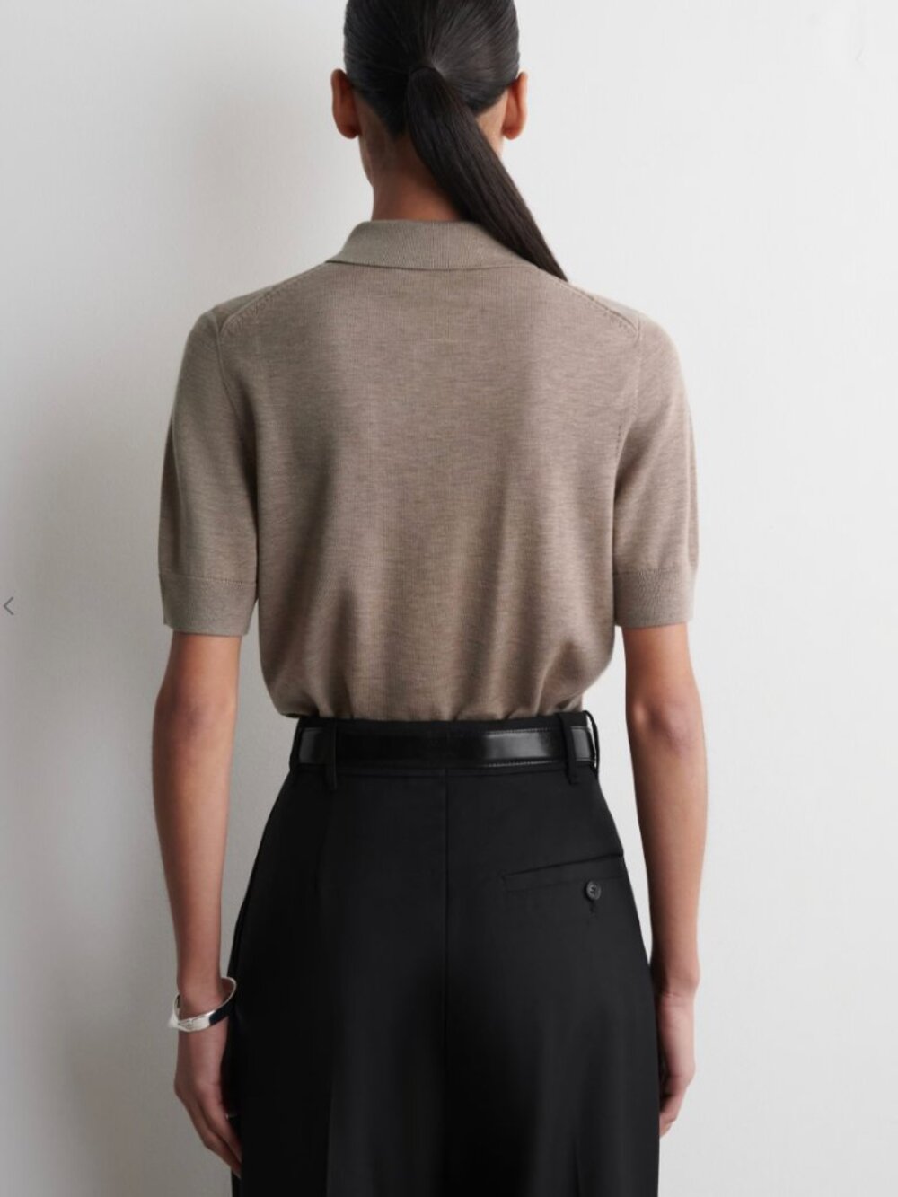 COS SHRUNKEN WOOL-BLEND POLO SHIRT BEIGE MÉLANGE M - Picture 5 of 7